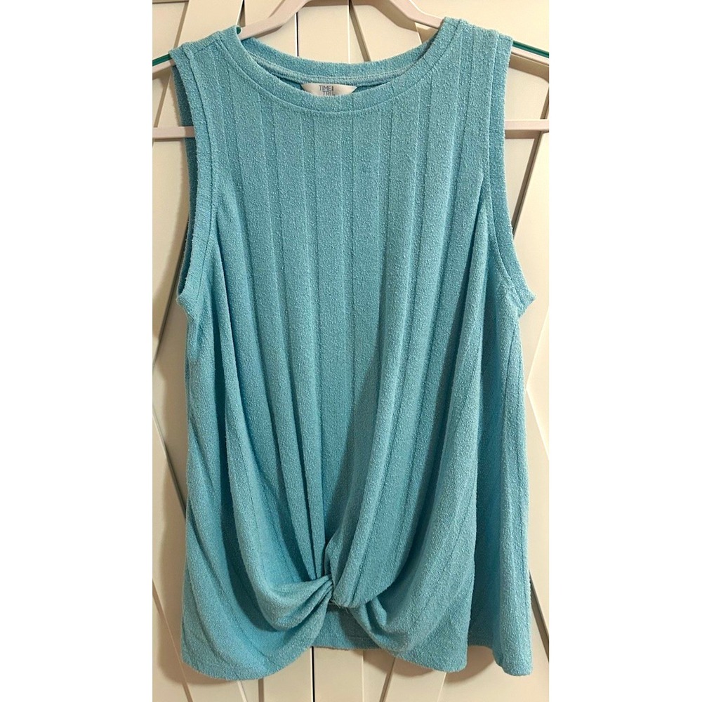 Time and Tru Women's Blue Crew Neck Twist Front Knit Tank Top, Size M